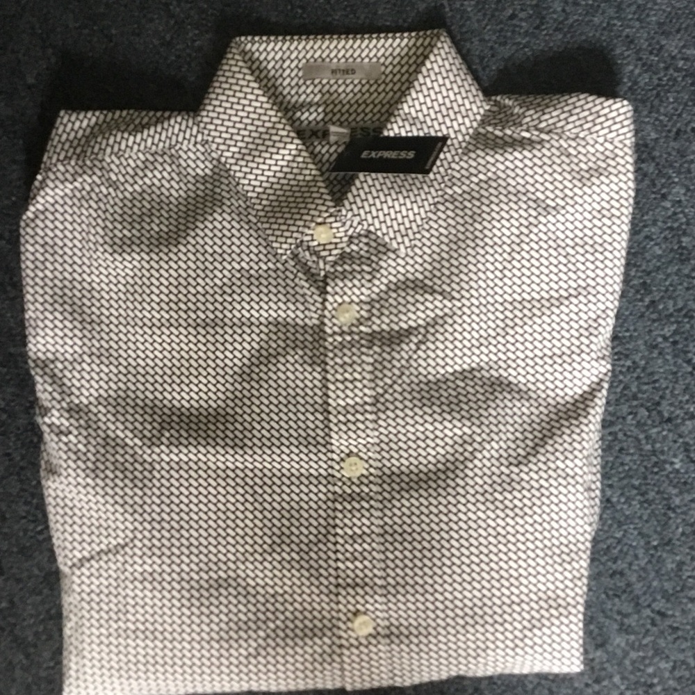 Express White Button-Down Shirt with Black Micro-Print